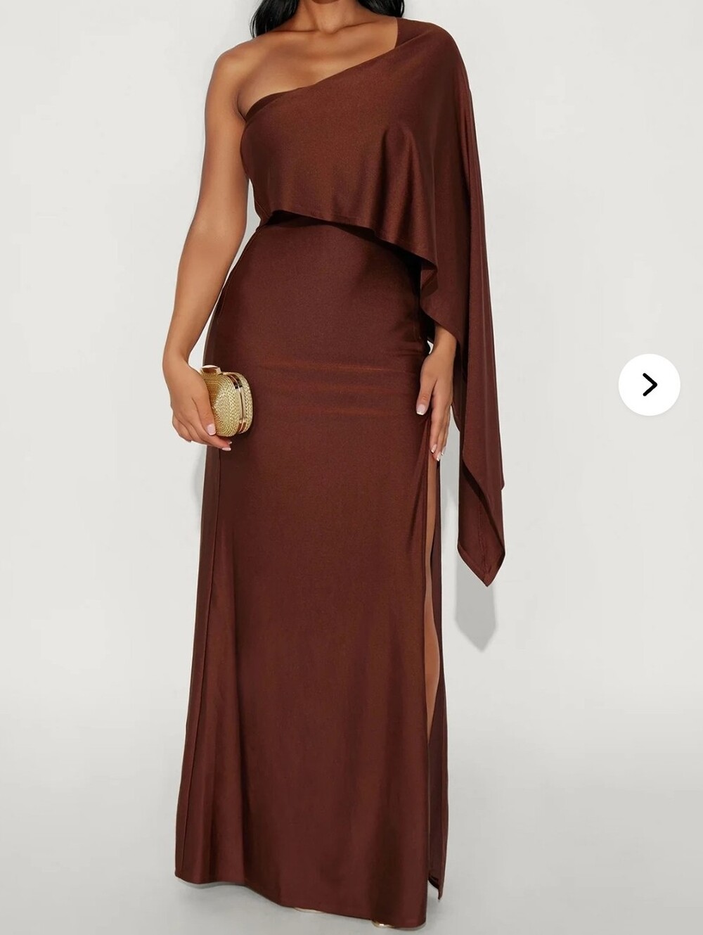 Fashion Nova One-Shoulder Chocolate Brown Draped Gown